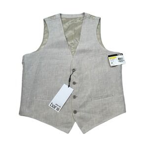 Bar III Slim Fit Suit Vest Mens‎ Medium Tan Linen Dressy Casual NEW